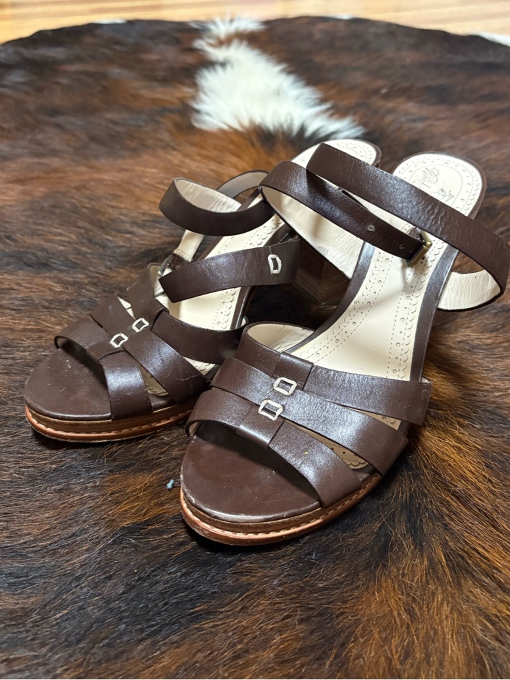 Brooks Brothers Brown Multi-Strap Leather Heeled Sandals